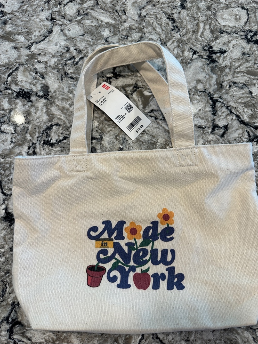 Uniqlo Cream Canvas Tote with Navy and Multicolor Graphic